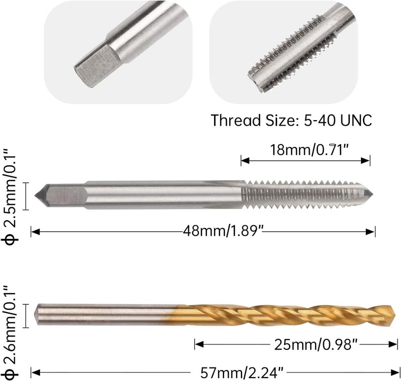 Winfox 5-40UNC Straight Flute Thread Tap and 2.6mm Twist Drill Bit Set, Metric Titanium Plated 6542 High Speed Steel Machine Screw Thread Tap Threading Drilling Tool - Image 1